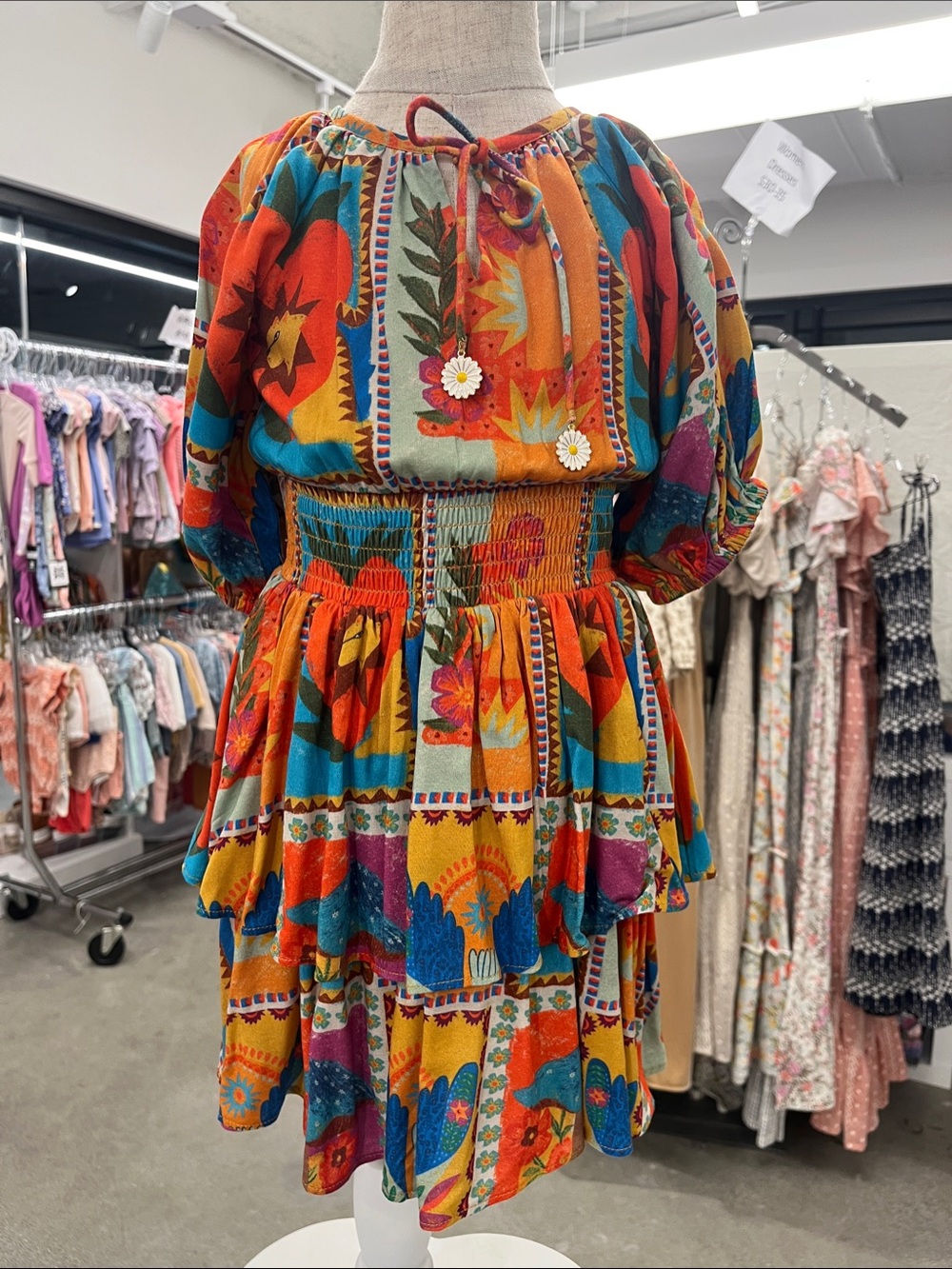 Girls' Multicolor Boho Floral Smocked Waist Dress NWT